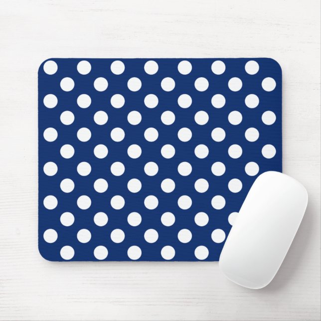 Mousepad Azul Escuro Com Bolinhas Brancas Grandes Elegante (Com mouse)