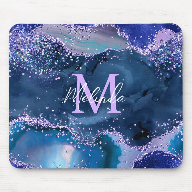 Mousepad Azul Escuro e Glitter Agate do Oceano Glitter Púrp (Frente)