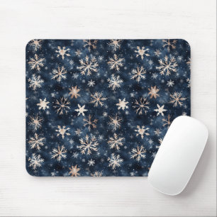Mousepad Azul Escuro Simples com Flocos de Neve