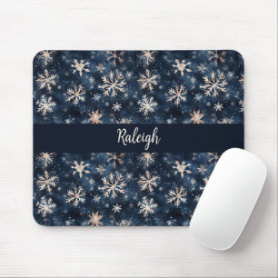 Mousepad Azul Escuro Simples com Flocos de Neve Personaliza