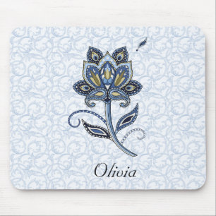 Mousepad Azul floral elegante conhecido personalizado de