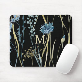 Mousepad Azul floral monograma e Dourado a preto