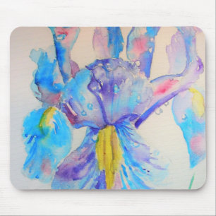 Mousepad Azul Iris Art floral Design de Aquarela