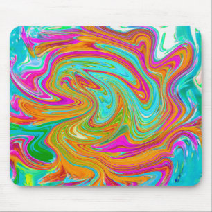 Mousepad Azul, Laranja e Rosa Quente Groovy Abstrato Retro