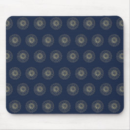 Mousepad Azul Marinho | Medalhões de Flor de Zínia Dourada