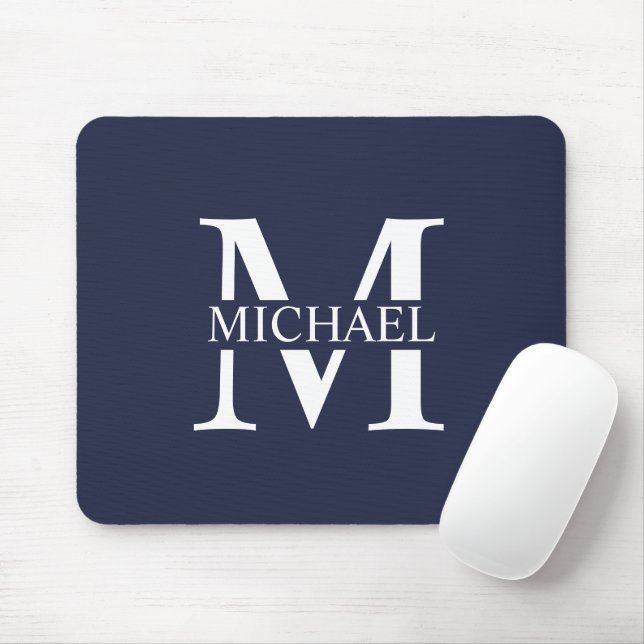 Mousepad Azul Marinho Personalizado Monograma e Nome (Com mouse)