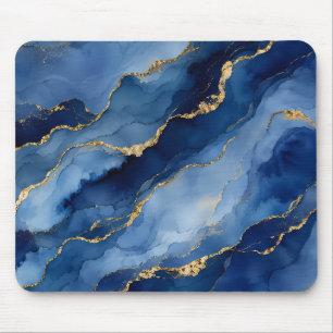 Mousepad Azul Marinho Profundo e Ouro Tinta Álcool Ágata Te