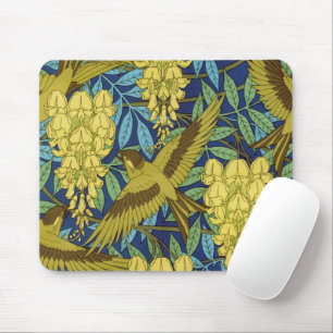 Mousepad Azul Marinho Vintage com Padrão Floral Amarelo
