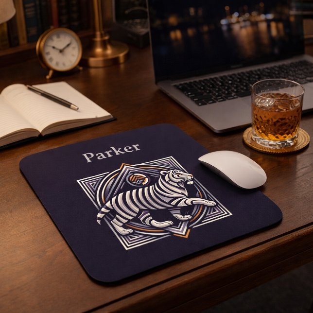 Mousepad Azul Marinho Vintage Tiger (Criador carregado)