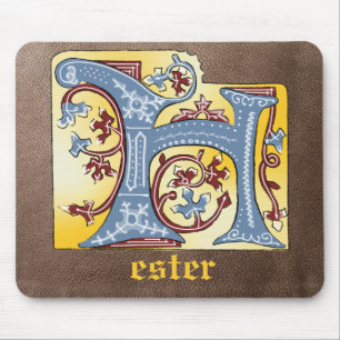 Mousepad Azul Medieval e Vermelho Ivy Iluminado - Letra H