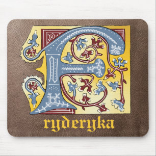 Mousepad Azul Medieval e Vermelho Ivy Iluminados - Letra F