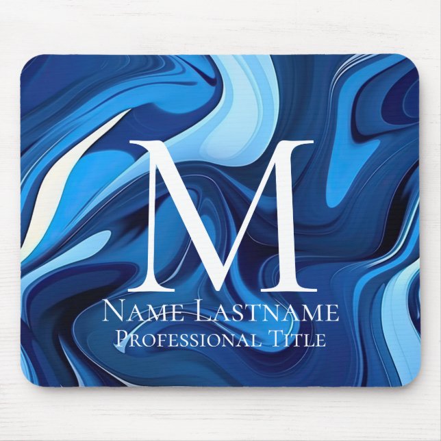 Mousepad Azul-monograma elegante (Frente)