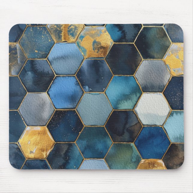 Mousepad Azul Ouro Branco Abstrato (Frente)