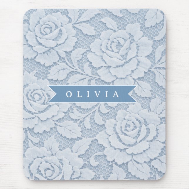 Mousepad Azul Personalizado Floral Elegante Romântico (Frente)