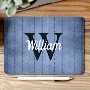 Mousepad Azul Pinstripe Vintage Retro Azul Marinho Monogram