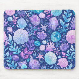 MOUSEPAD AZUL ROSA ROXO PLANTAS SUBMARINAS & CONCHAS