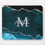 Mousepad Azul Teal e Agato Marmoso Prateado<br><div class="desc">Esta plataforma de mouse apresenta um fundo de mármore agado elegante e glamouroso com detalhes geodrosos de gemstone e sotaques falso de brilho prateado. O monograma combina o guião manuscrito e as fontes sans serif modernas para um aspecto elegante e sofisticado. Isso fará o presente ideal, pois ele pode ser...</div>