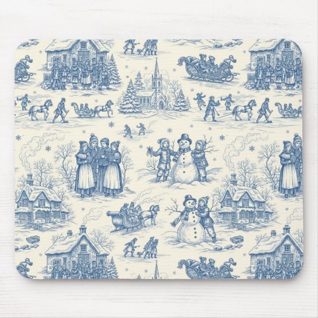Mousepad Azul Toile Chinoiserie de Inverno (Frente)