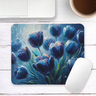 Mousepad Azul Tulipas Impressionismo Estilo Óleo Pintura