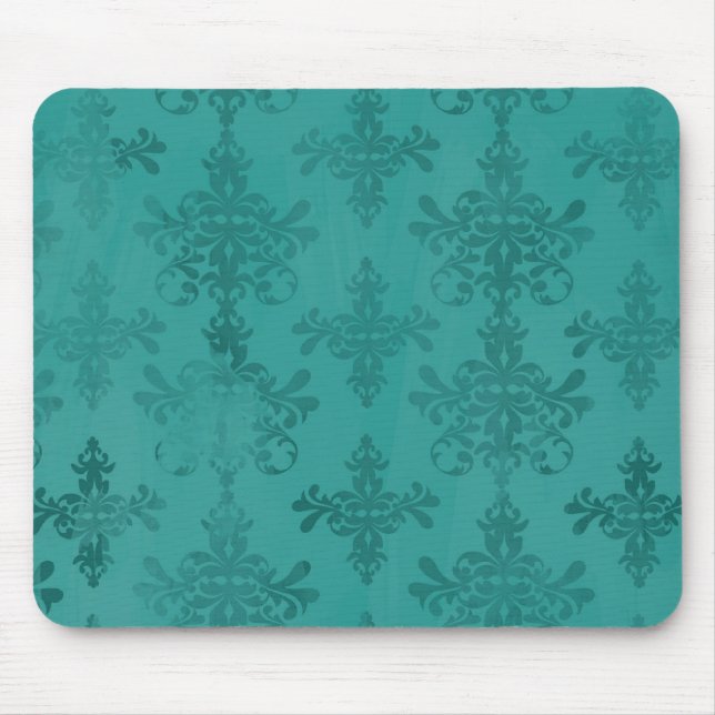 Mousepad azul verde-escuro damasco (Frente)