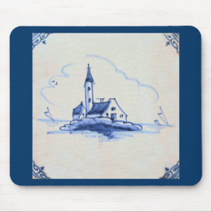 Mousepad Azulejo Azul Delft Antiquário Clássico - Igreja