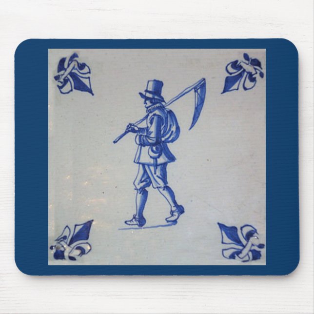 Mousepad Azulejo Azul Delft - Carregando de força ou enferm (Frente)