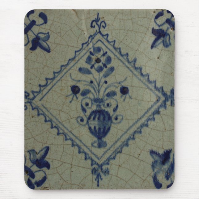 Mousepad Azulejo Azul Delft - Vaso com Flores e Buquê (Frente)