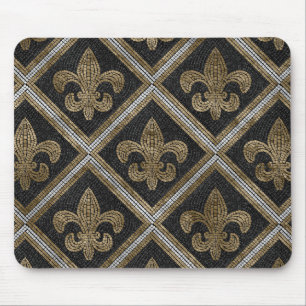 Mousepad azulejo de fleur-de-lis, preto e dourado