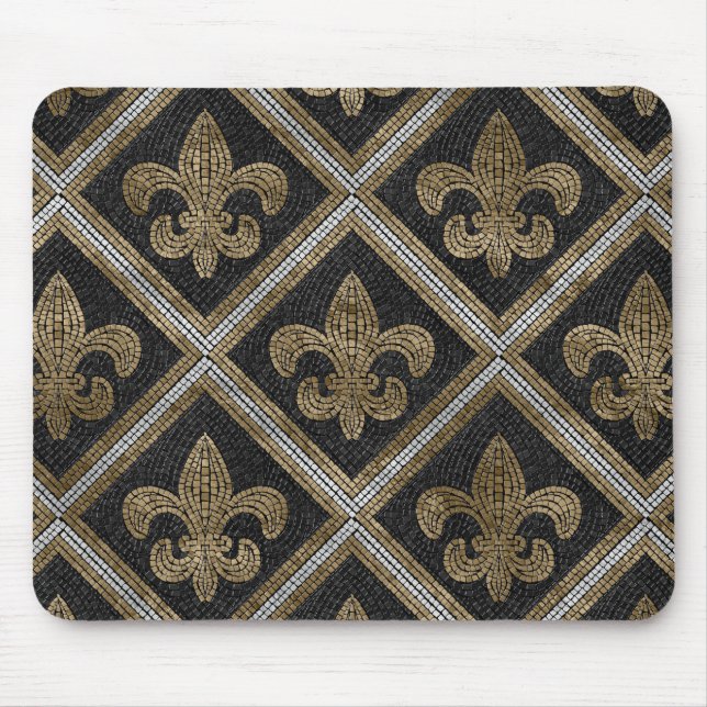 Mousepad Azulejo de fleur-de-lis, preto e dourado (Frente)