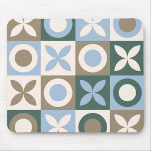 Mousepad Azulejo Geométrico Azul e Marrom Padrão de Mosaico