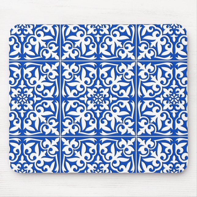 Mousepad Azulejo marroquino - azul de cobalto e branco (Frente)