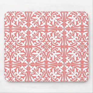 Mousepad Azulejo marroquino - cor-de-rosa coral e branco