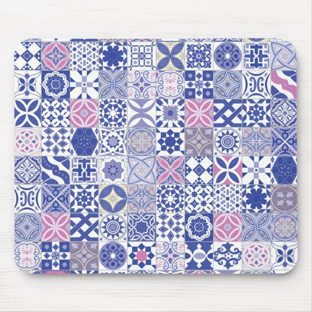 Mousepad Azulejo marroquino - roxo e rosa (Frente)
