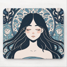 Mousepad Azulejo otomano - Aura Floral Azul Serene