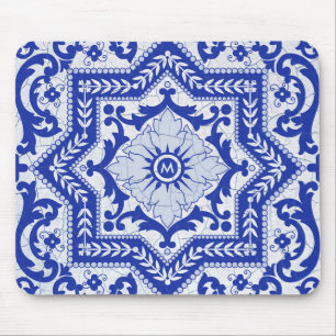 Mousepad Azulejo Vintage, Estilo Cerâmico Rachado Azul