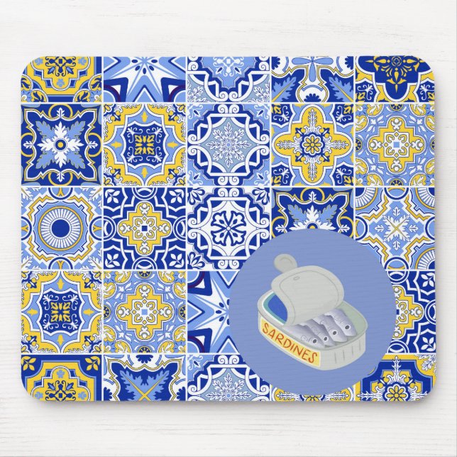 Mousepad Azulejos Azuis e Sardinhas (Frente)
