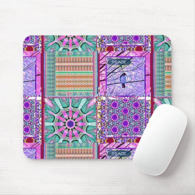 Mousepad Azulejos Azulejos Geométricos com Pássaro da Paz (Com mouse)