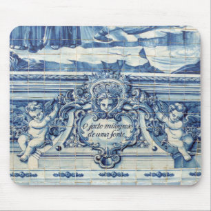 Mousepad Azulejos de paredes brancas e azuis portuguesas co