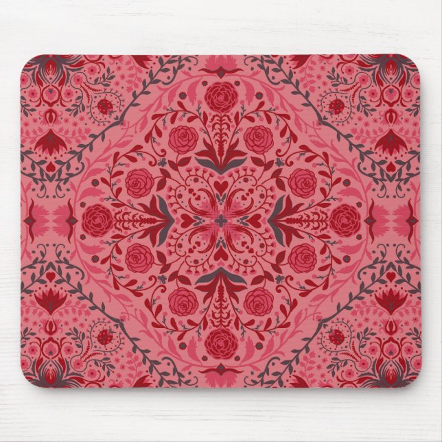 Mousepad Azulejos florais em vermelho e melancia rosa (Frente)