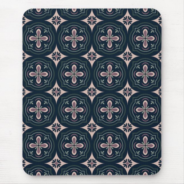 Mousepad Azulejos Florais Geométricos Terrosos (Frente)
