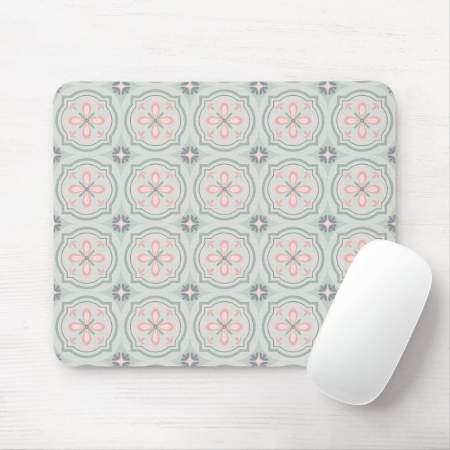 Mousepad Azulejos Florais Pastel Verde (Com mouse)