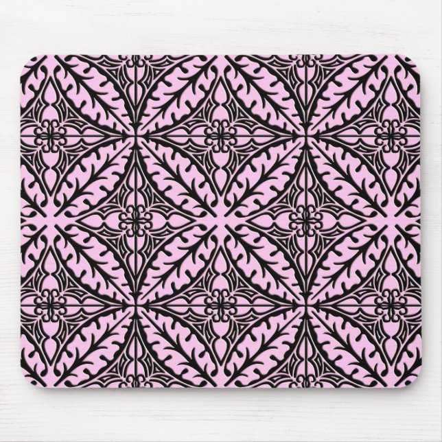 Mousepad Azulejos marroquinos - rosa-gelo e preto (Frente)