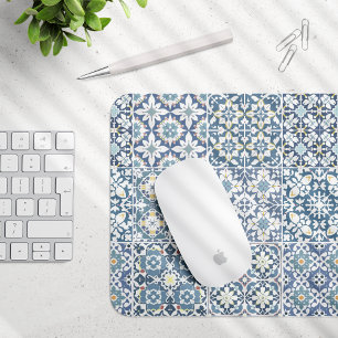 Mousepad Azulejos Mediterrâneos, Marroquinos, Maiolica, Azu