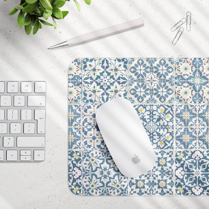 Mousepad Azulejos Mediterrâneos, Marroquinos, Maiolica, Azu