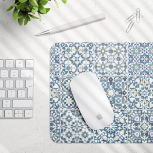 Mousepad Azulejos Mediterrâneos, Marroquinos, Maiolica, Azu