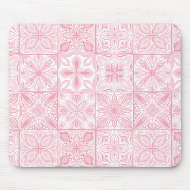 Mousepad azulejos ornamentados cor-de-rosa (Frente)