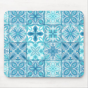 Mousepad azulejos ornamentados em azul e branco