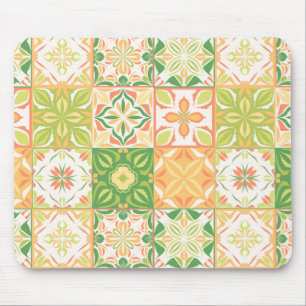 Mousepad azulejos ornamentados em verde e amarelo
