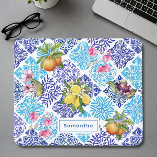 Mousepad Azulejos sicilianos florais mediterrâneos de citru