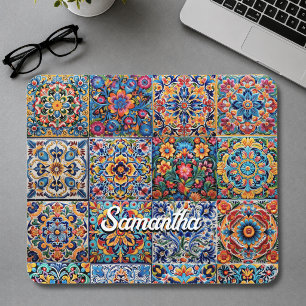 Mousepad Azulejos vermelhos amarelos elegantes talavera mex